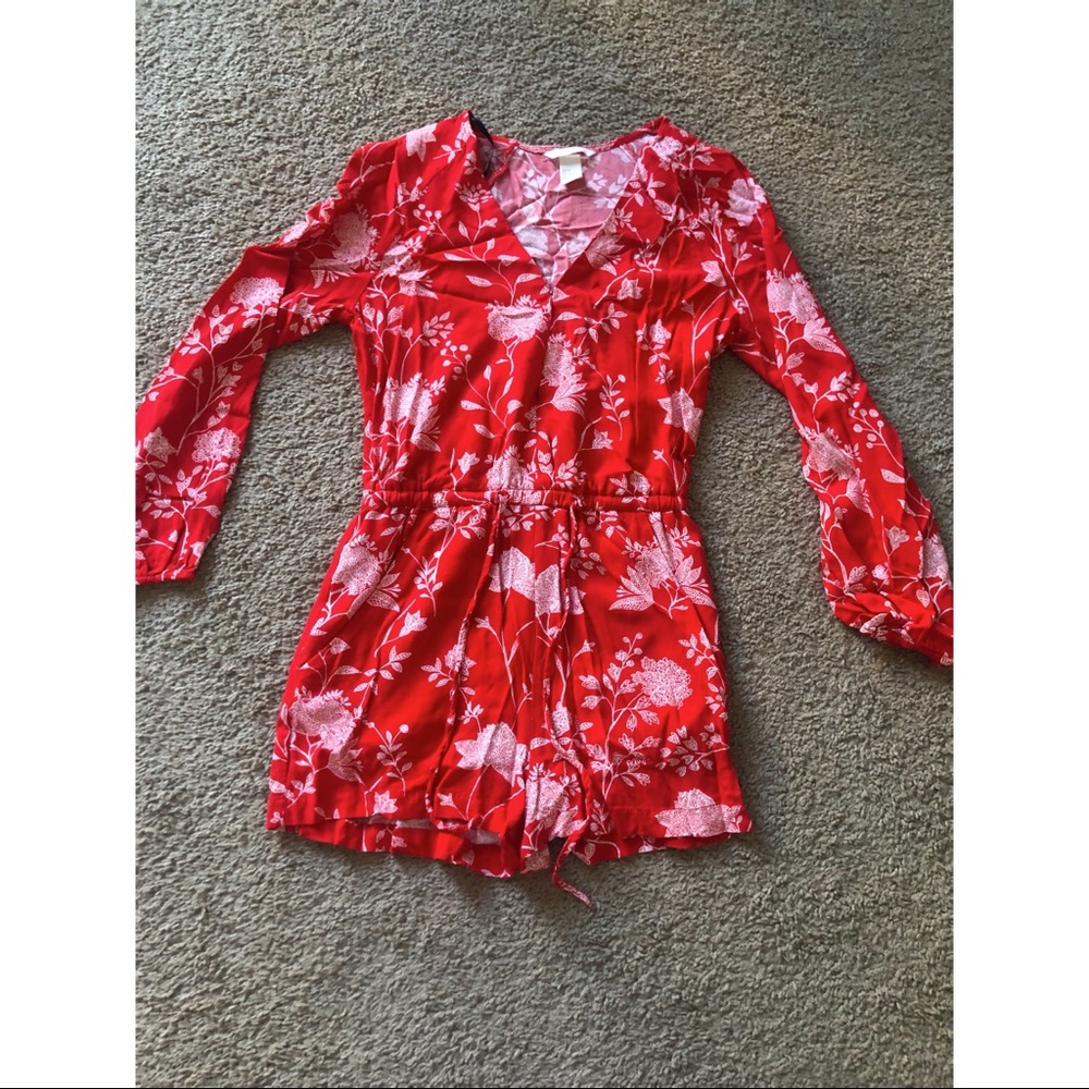 H&M Red Floral Jumpsuit